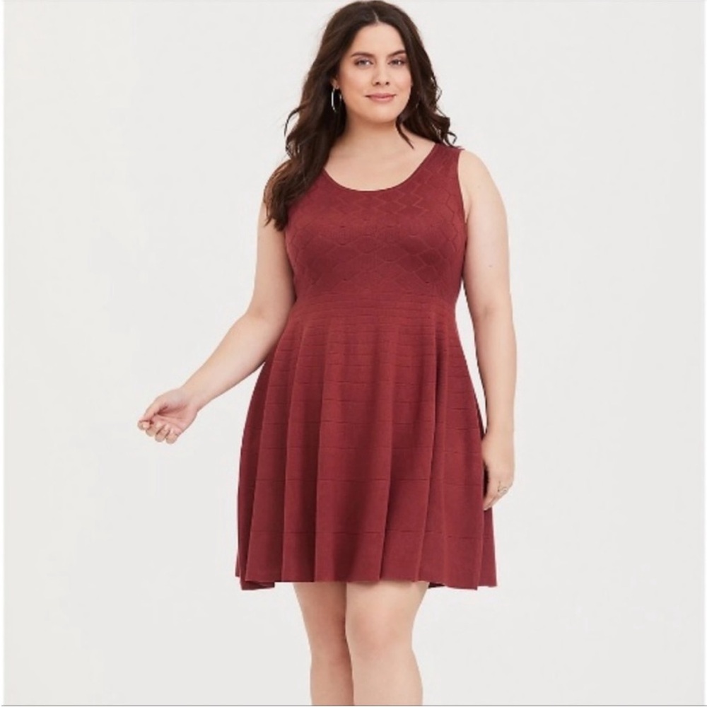 NWT Torrid Size 2 Red Sweater Tank Skater Dress Stretch Sleeveless Ribbed